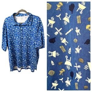 Golf Polo Mens Signature Performance Blue Dad's BBQ Graphic Print Size 2XL / XXL